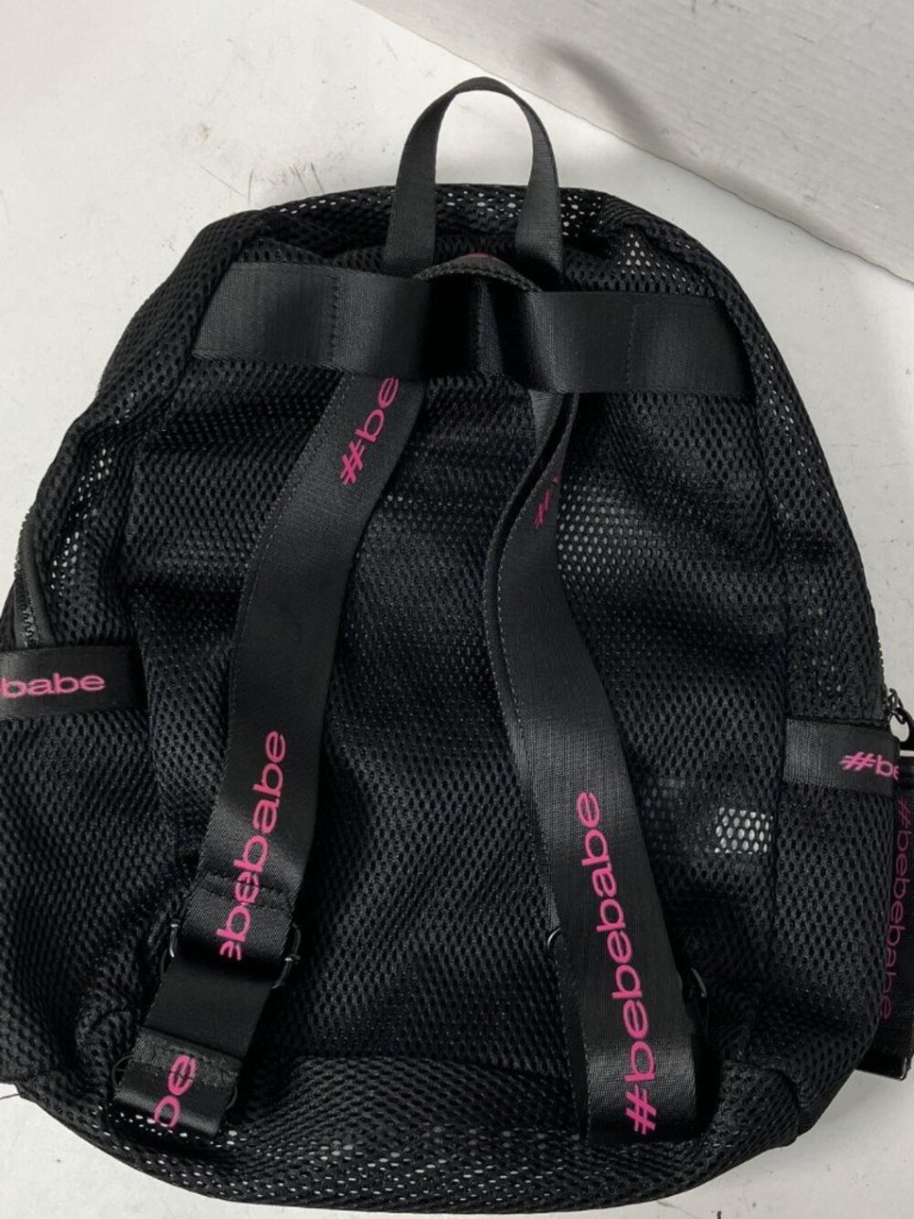 ✨ BEBE Manny Black Polyester Mesh Mini Backpack Logo Straps Like New ✨ - Picture 2 of 6